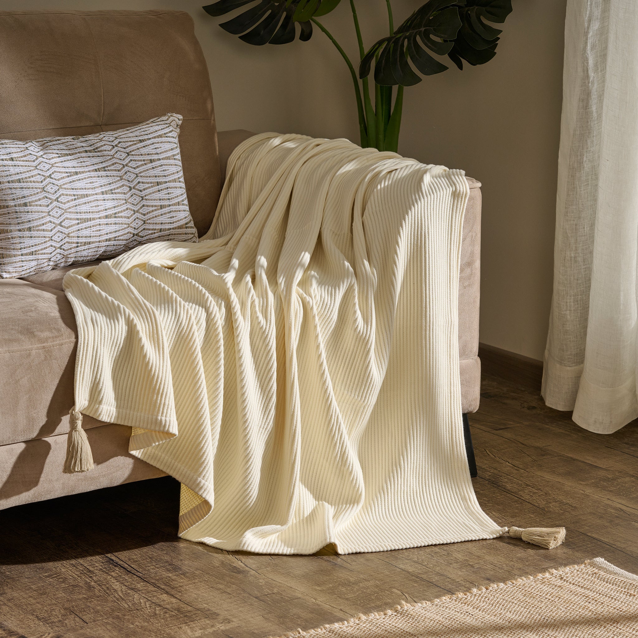 Cream Plume | Cotton Bamboo | Cord Rib | Throw