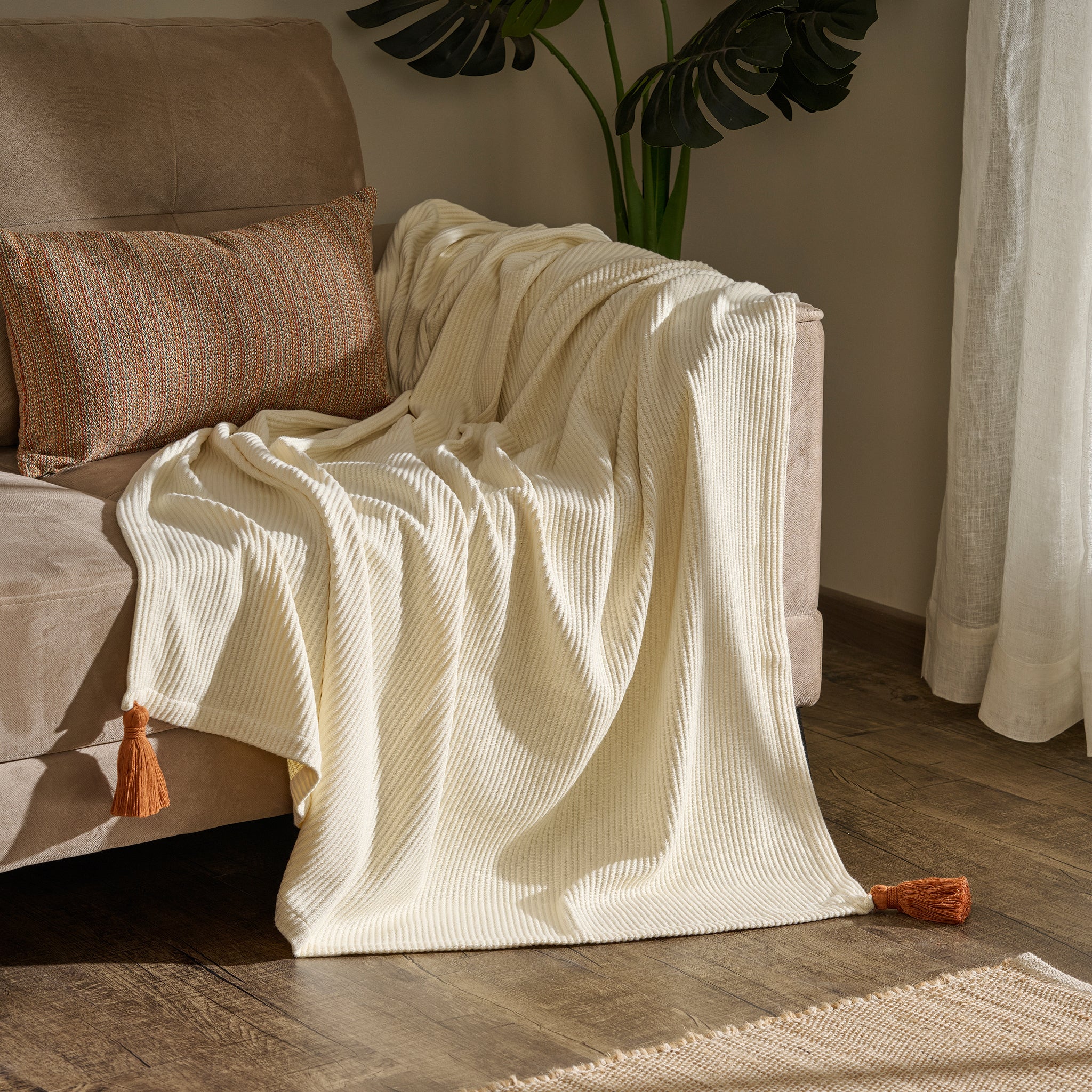 Cream Plume | Cotton Bamboo | Cord Rib | Throw