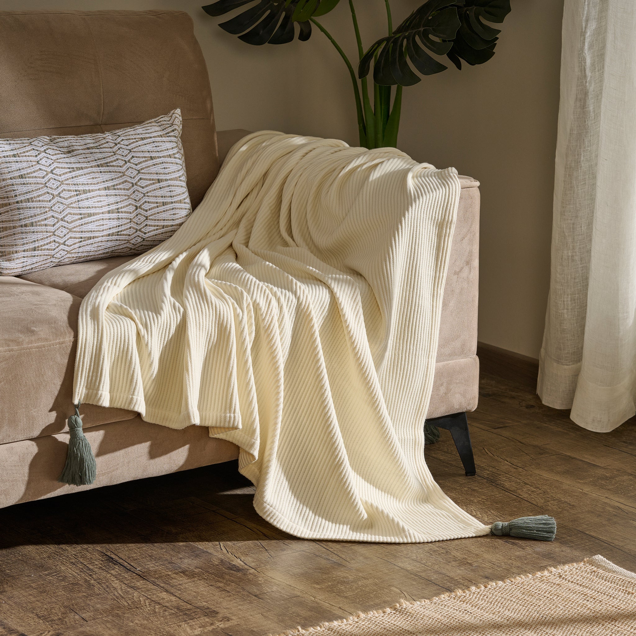Cream Plume | Cotton Bamboo | Cord Rib | Throw