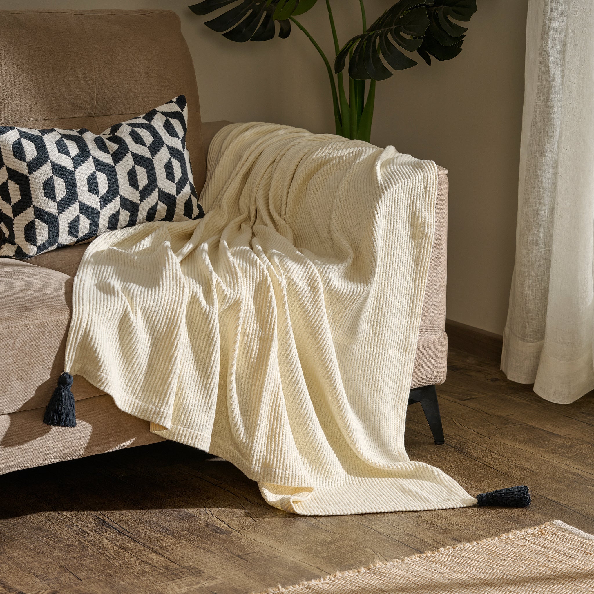 Cream Plume | Cotton Bamboo | Cord Rib | Throw
